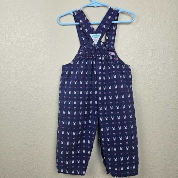 OshKosh B'gosh Girl 18 Months Vestbak Denim Overalls Bunny Rabbit Hearts Vintage - Picture 5 of 13